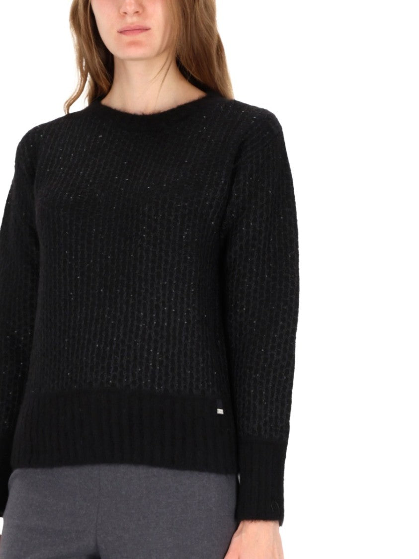 Herno Textured Knit Black Sweater With Loose Fit And Ribbed Detailing