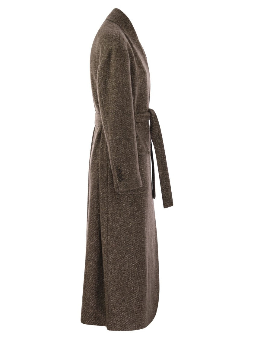 Brunello Cucinelli Wool And Cashmere Diagonal Mélange Coat