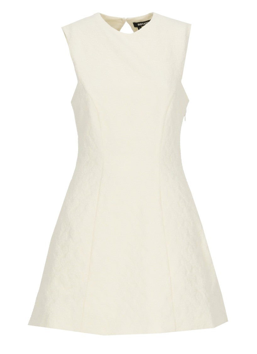 Rotate Ivory Jacquard Mini Dress With A-Line Silhouette