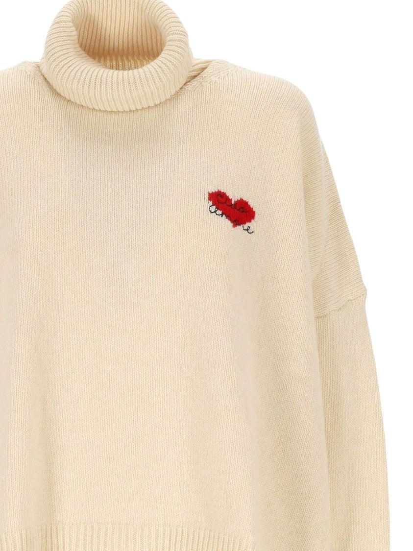 Giada Benincasa Heart Embroidered Oversized Turtleneck Sweater