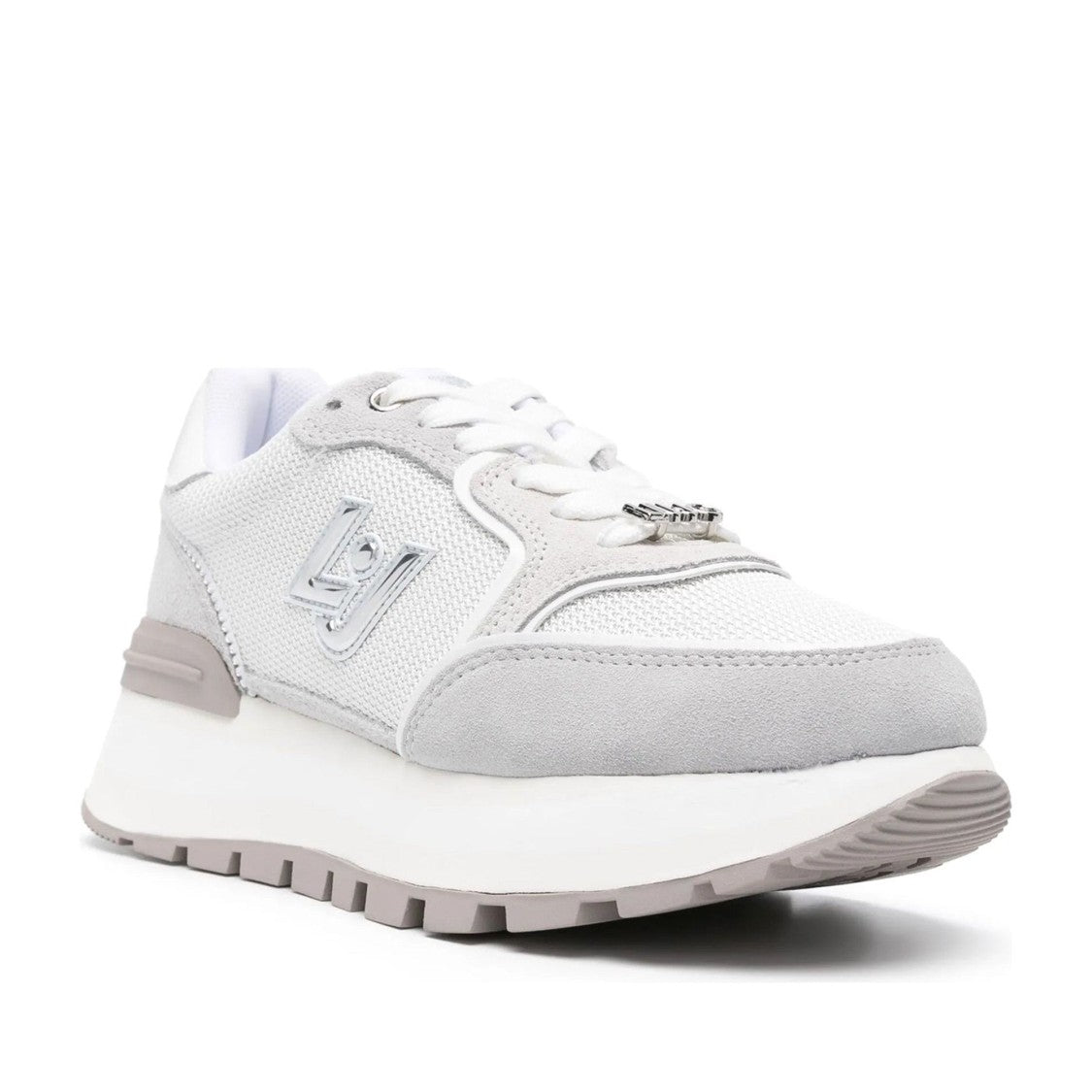 Liu Jo White Amazing 25 Metallic Detail Lace-Up Leather Sneakers