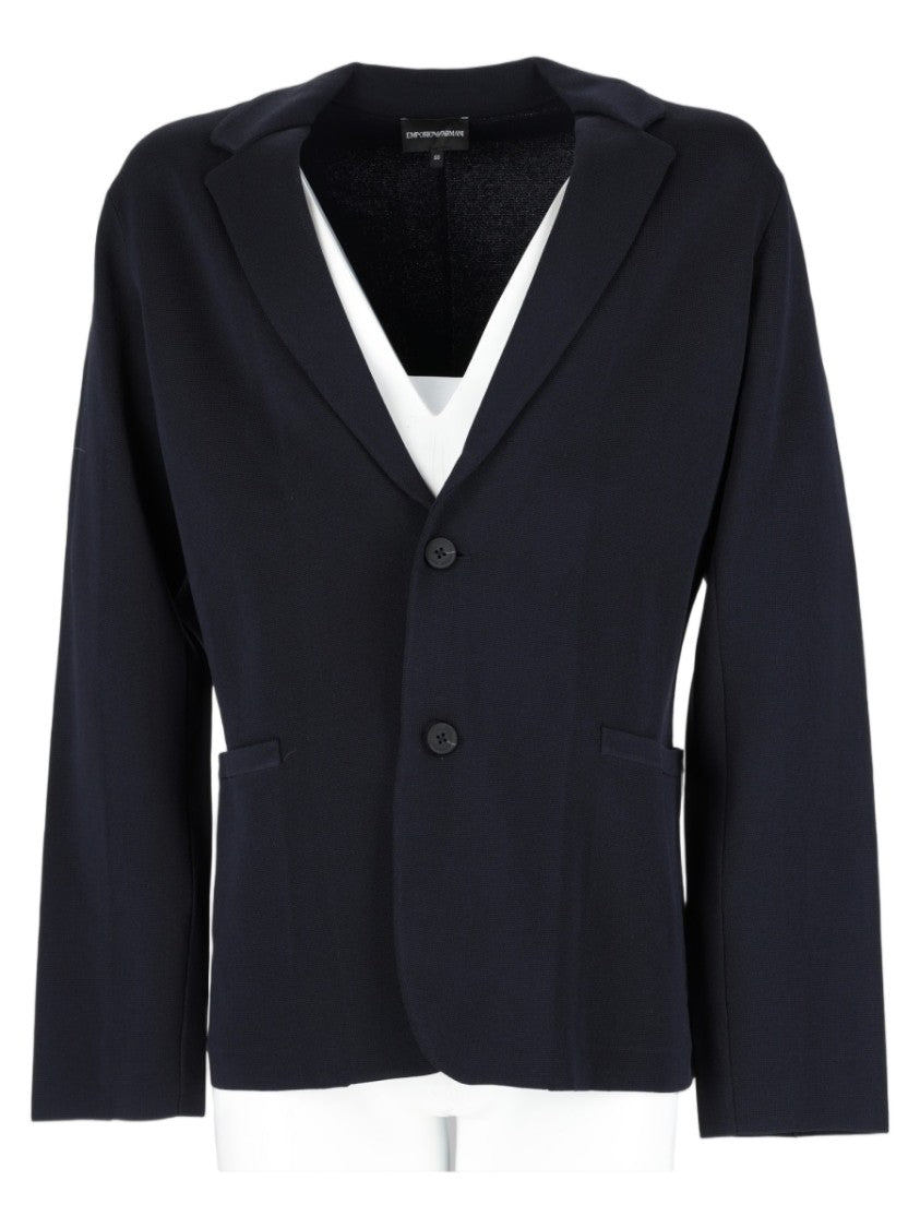 Emporio Armani Tailored Blue Casual Jacket With Deep V-Neckline