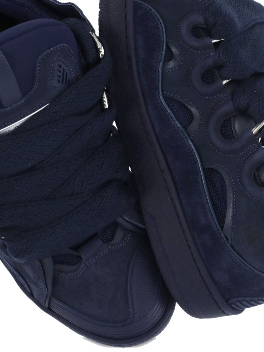 Lanvin Dark Blue Sculpted Sole Leather Sneakers