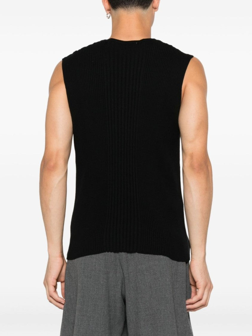 Vivienne Westwood Black Ribbed Sleeveless Button Knit Sweater