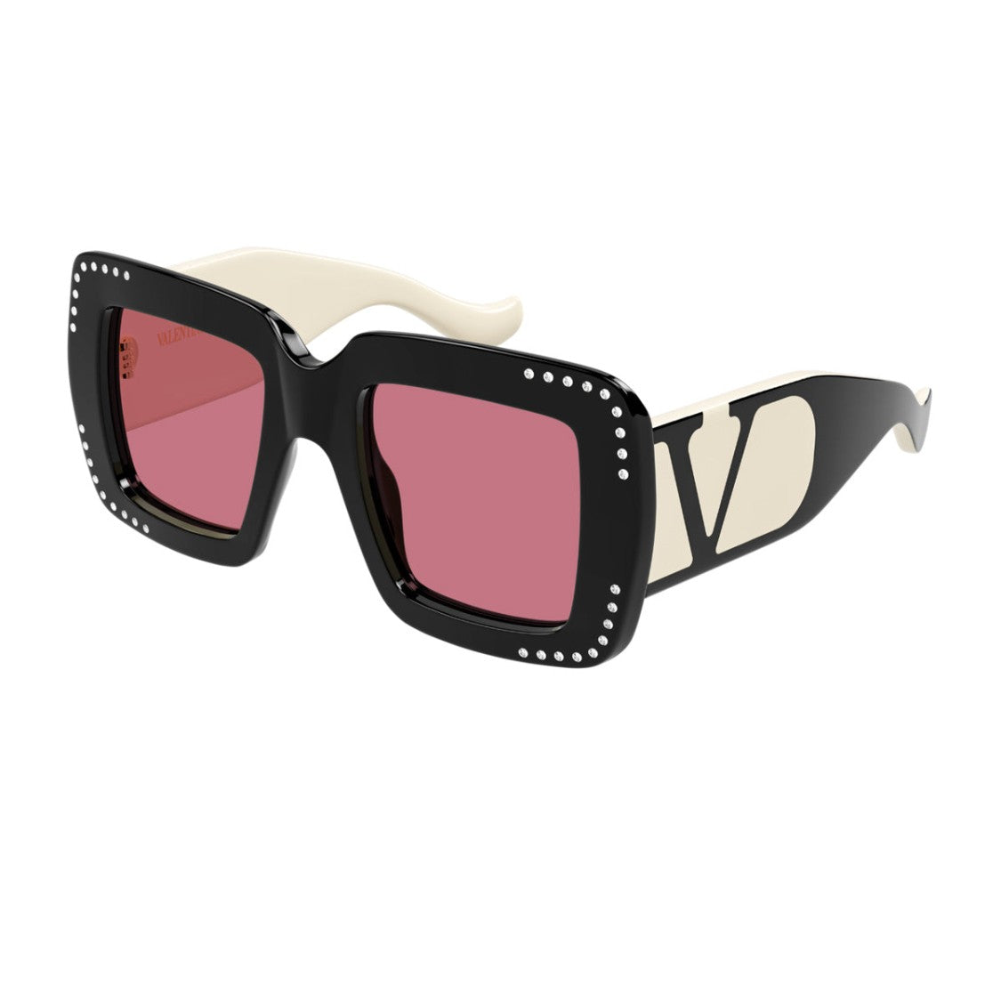 Valentino Black Ivory Red Linea V Logo Vg0056s Square Sunglasses