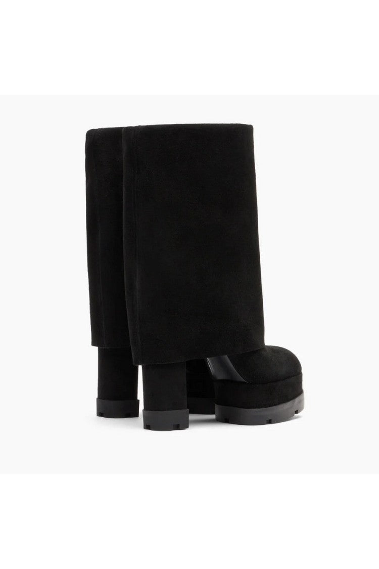 Casadei Black Nancy Reversible Foldover Cuff Suede Platform Boots
