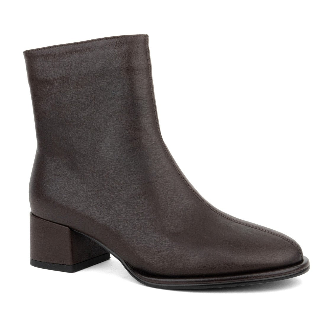 Linda Baumann Brown Leather Smooth Block Heel Boots