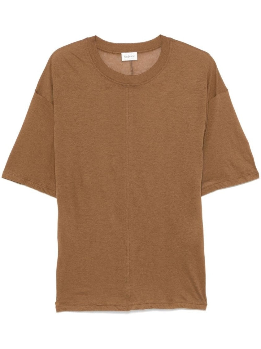 Saint Laurent Relaxed Fit Brown Cotton Short-Sleeved T-Shirt