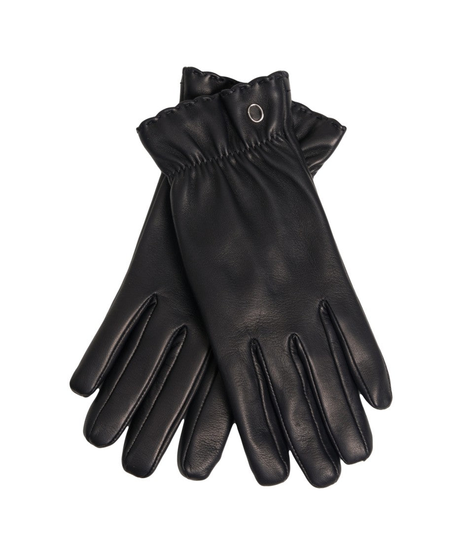 Orciani Black Leather Gloves With Gathered Cuff And Metal Logo