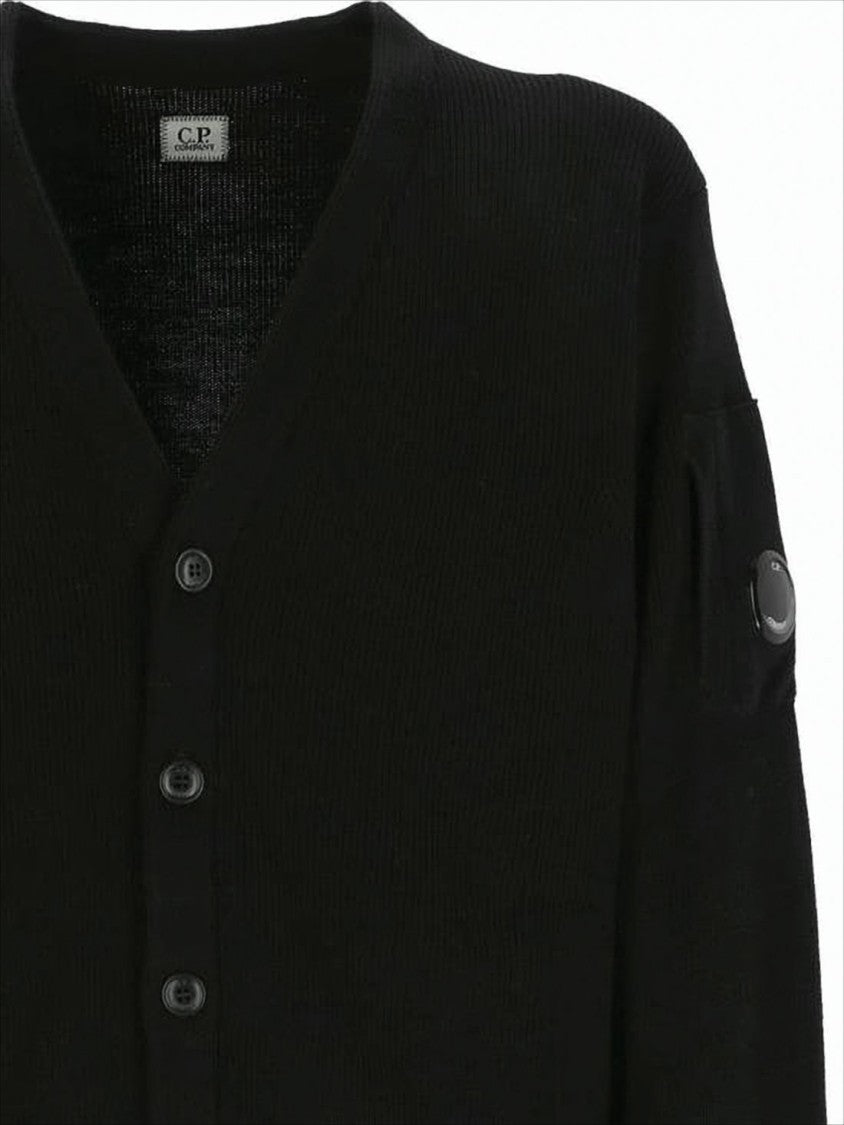 C.P. Company Black Fine Knit Cardigan With V-Neckline And Button-Down Front