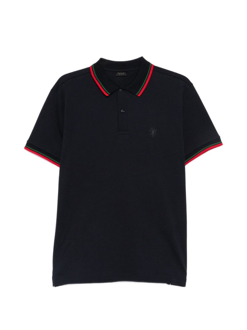 Gucci Black Striped Collar Short-Sleeve Polo Shirt