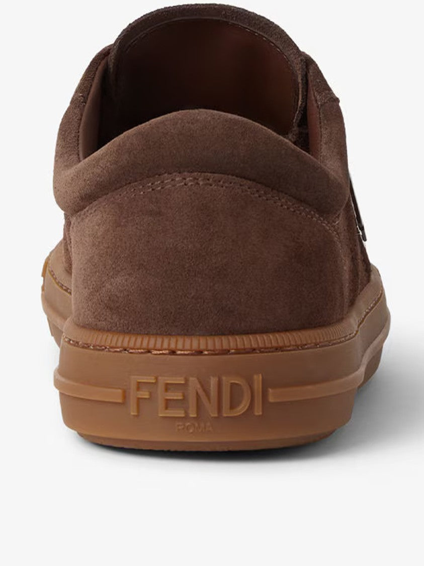 Fendi Domino Brown Suede Textured Lace Sneakers
