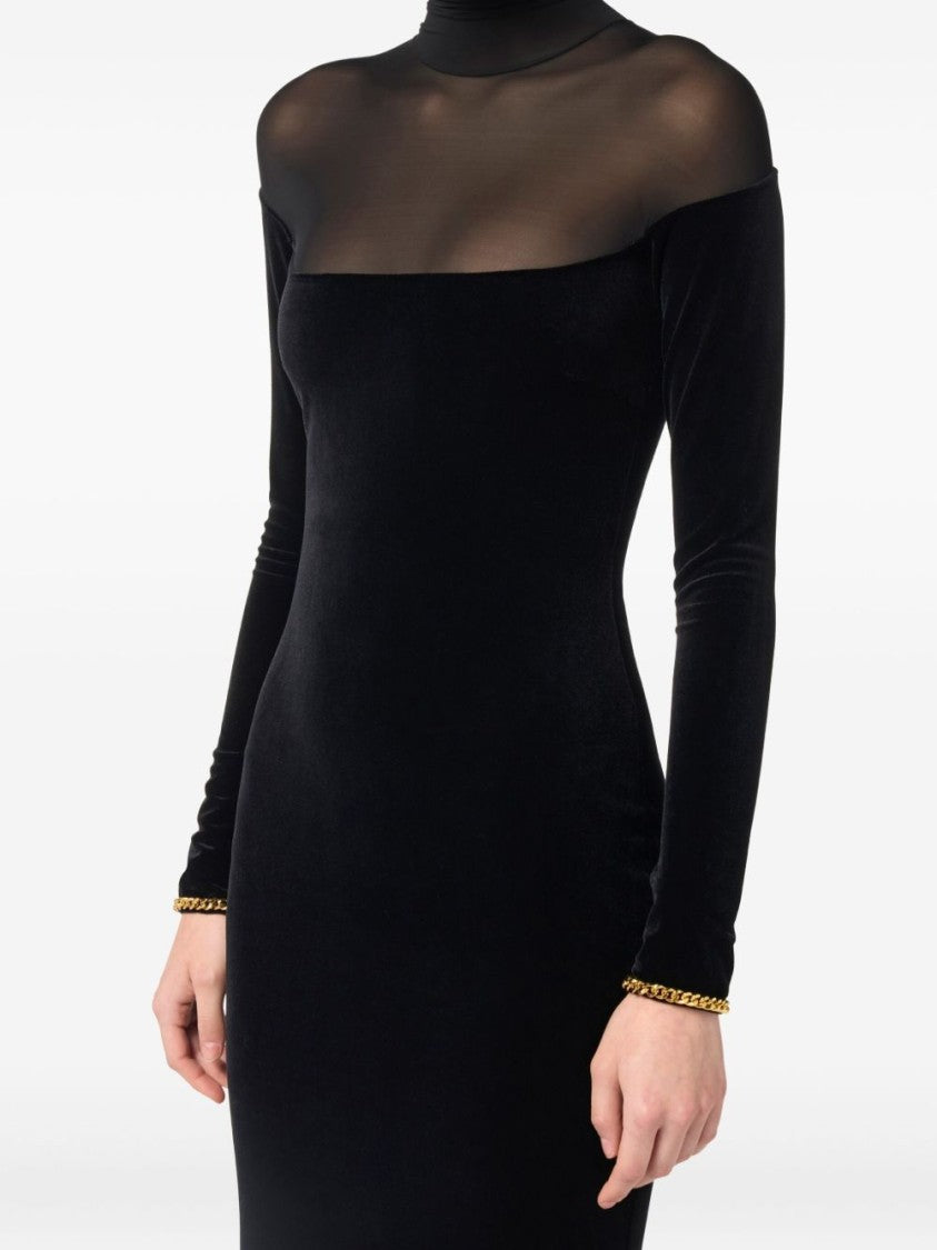 Elisabetta Franchi Long Black Velvet Dress
