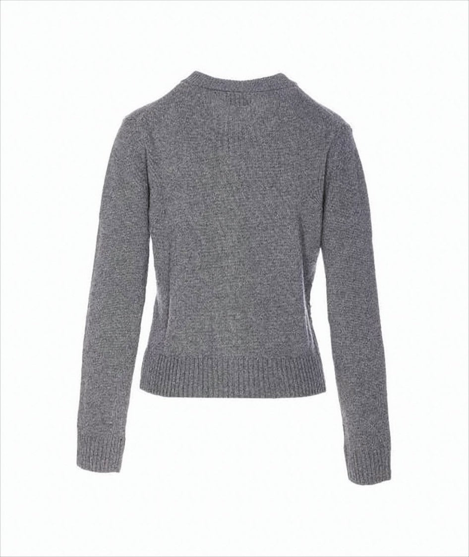 Ganni Textured Grey Knitted Cardigan With Button-Down Front