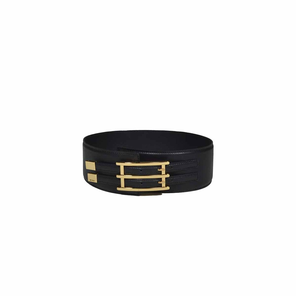 Etro High Black Leather Belt With Maxi Chrome Buckle