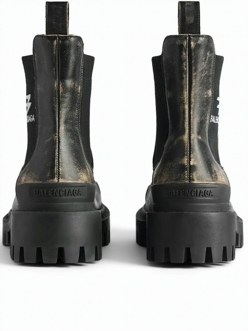 Balenciaga Distressed Leather Boots With Chunky Rubber Sole