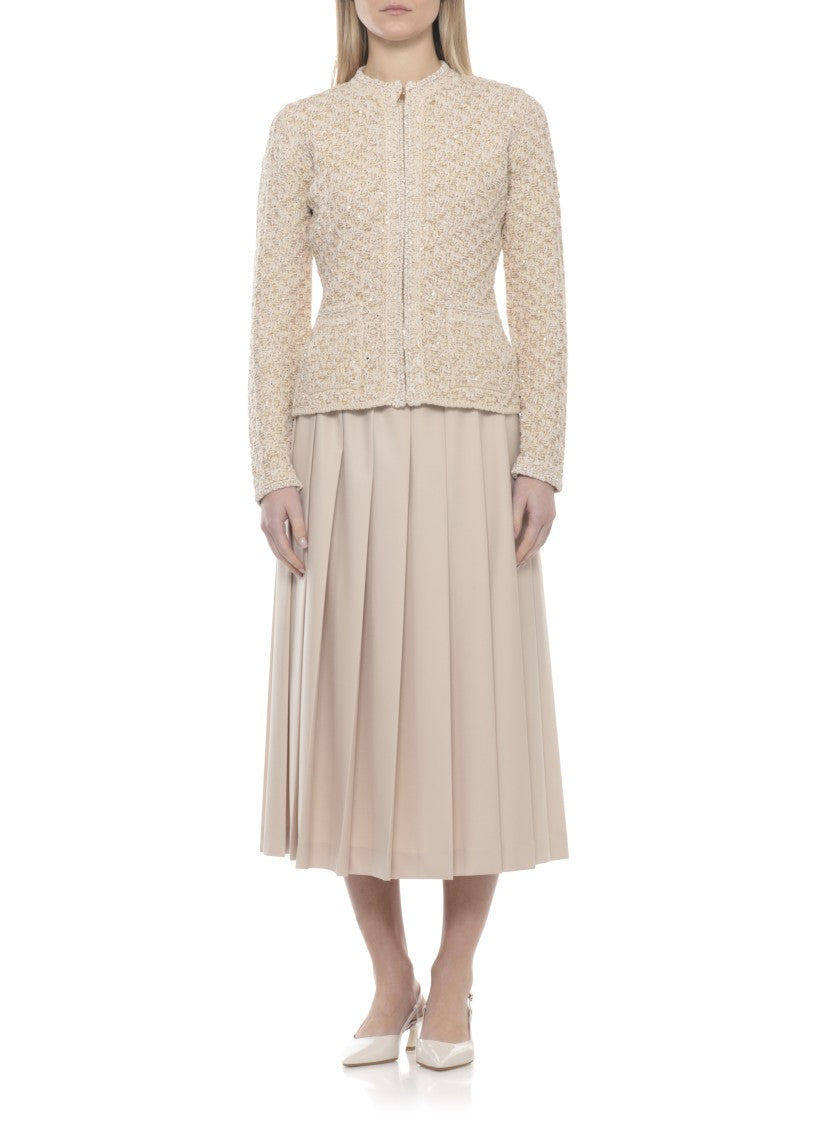 Fabiana Filippi Beige Sequin Zip Cotton Cardigan