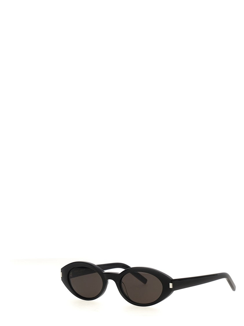 Saint Laurent Oval Black Acetate Sunglasses With Engraved Logo