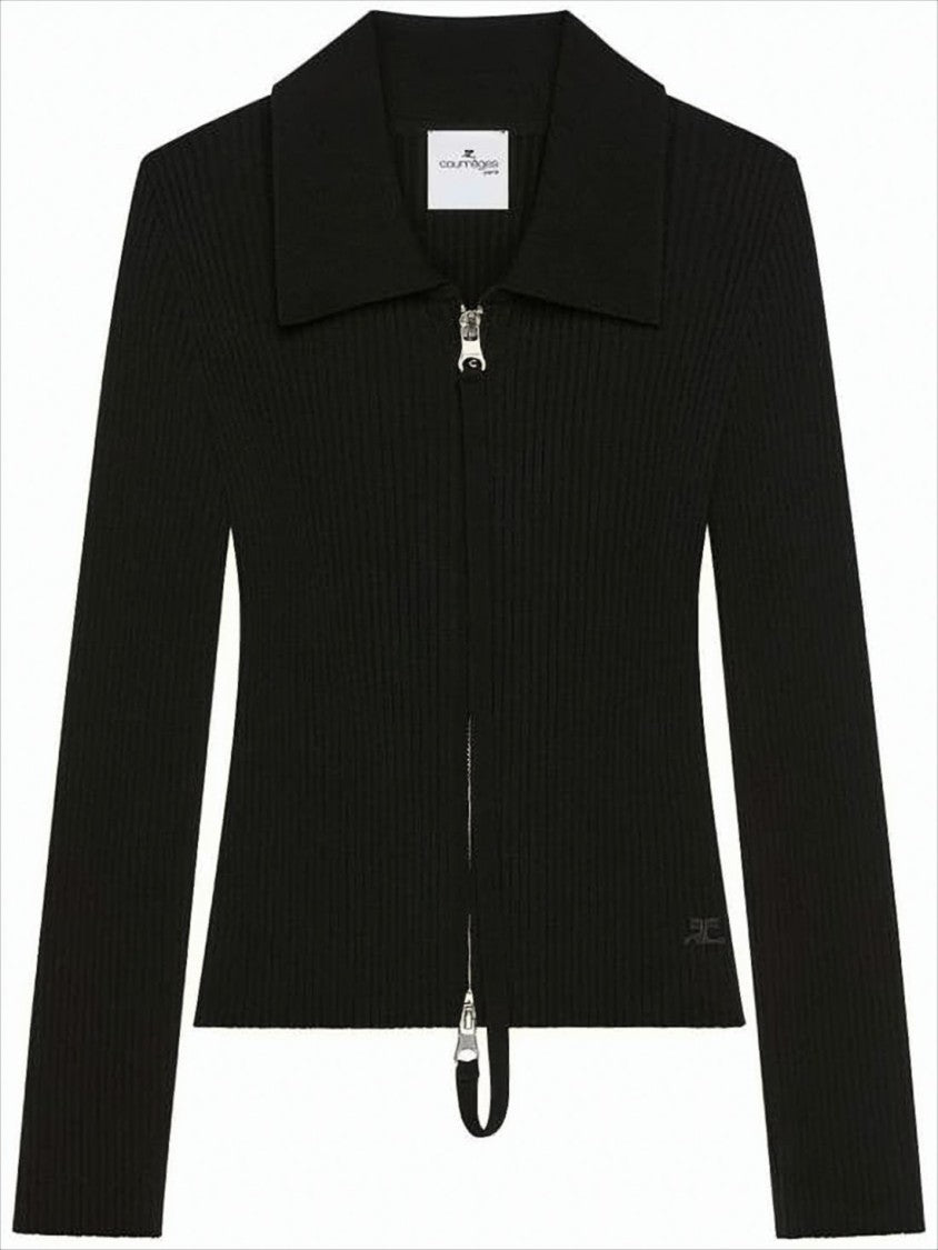 Courrèges Fitted Ribbed Cardigan With Silver Zipper Detail