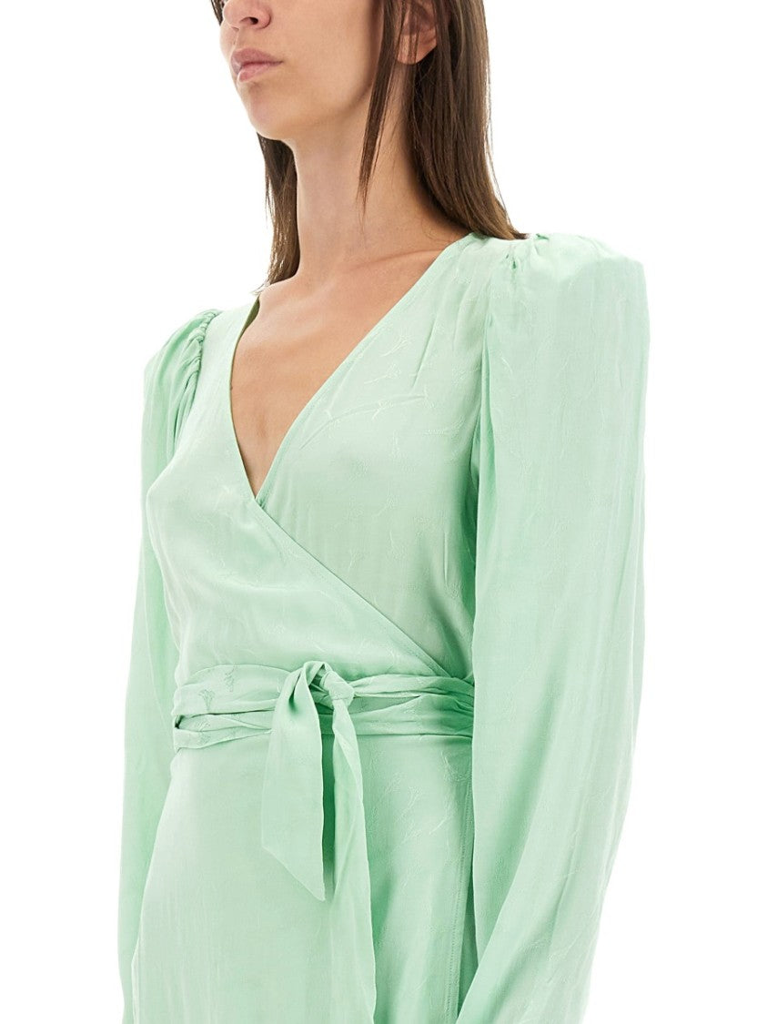 Rotate Birger Christensen Wrap Midi Dress With Deep V-Neckline