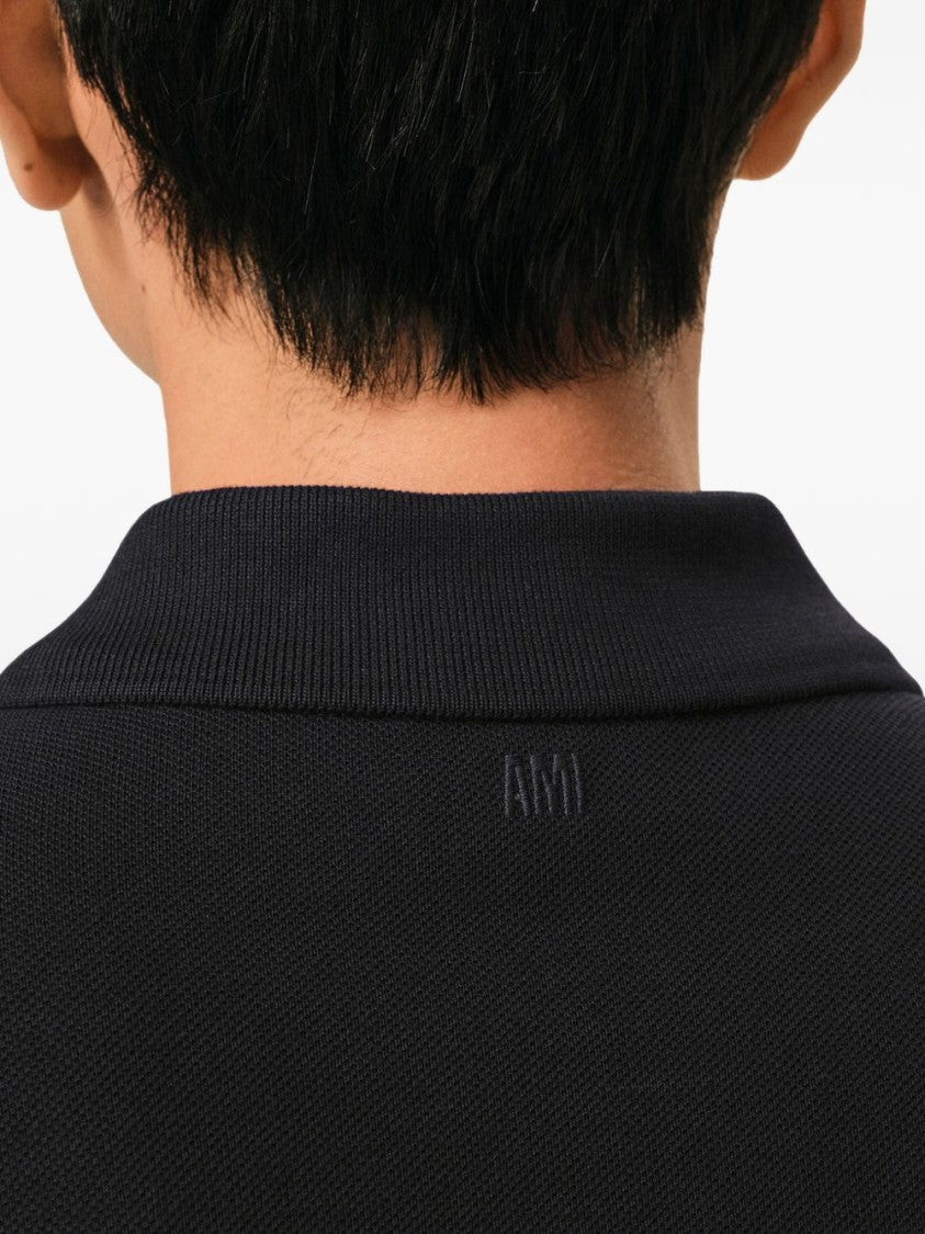 Ami Paris Black Heart Embroidery Short Sleeve Polo