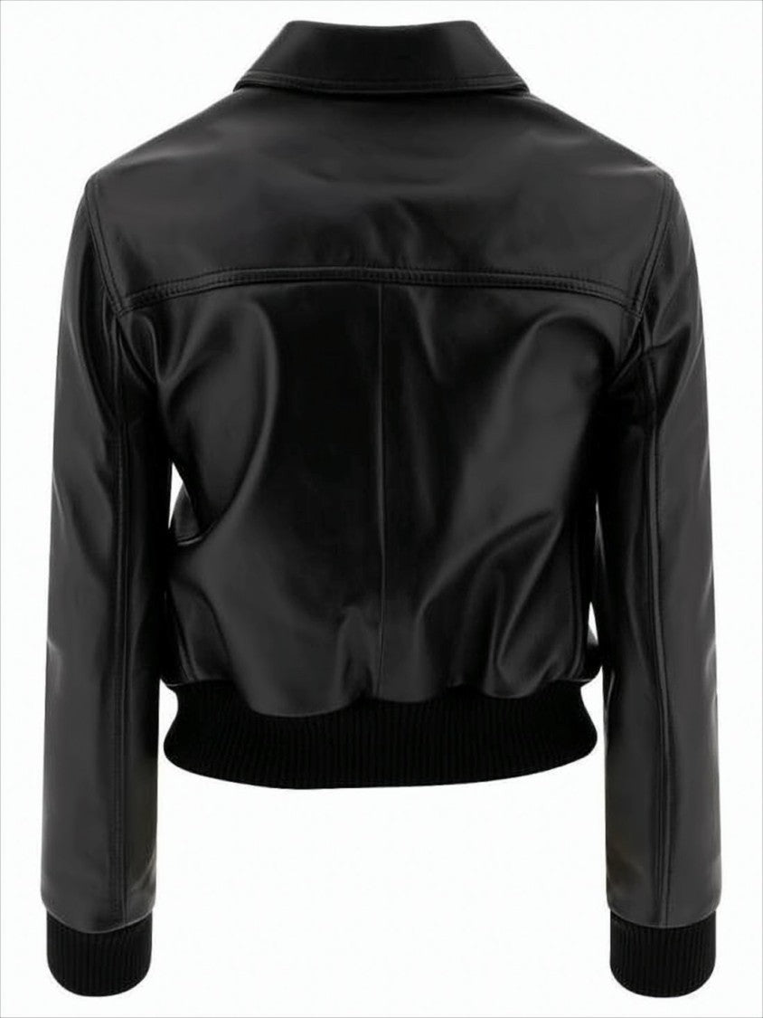 Celine Cropped Lamb Leather Jacket With Classic Collar And Fitted Design
