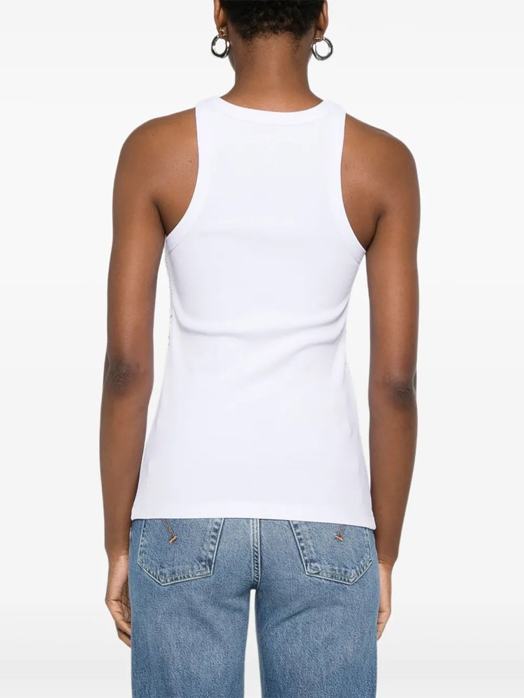 Pinko White Annita Reflective Embellishments Cotton-Blend Top