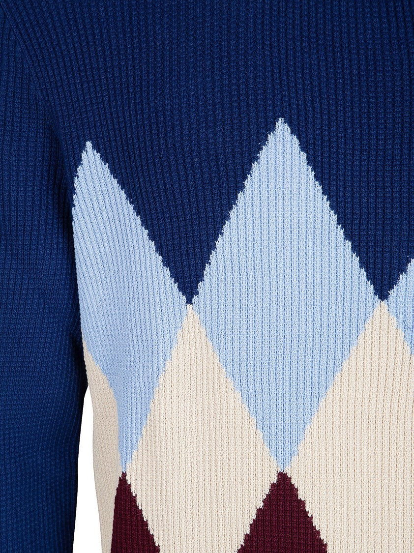 Ballantyne Argyle Patterned Cotton Knit Sweater By Ballantyne
