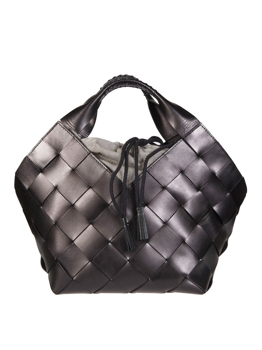 Dragon Diffusion Black Botteghe Woven Leather Tote Bag