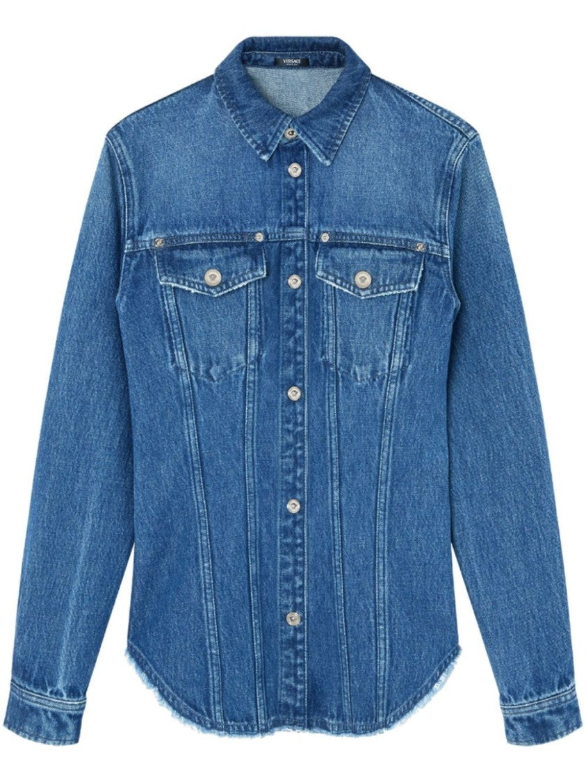 Versace Denim Shirt With Frayed Edges