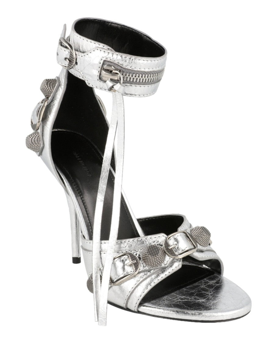 Balenciaga Studded Ankle Strap Sandal Heels With Antiqued Silver Hardware