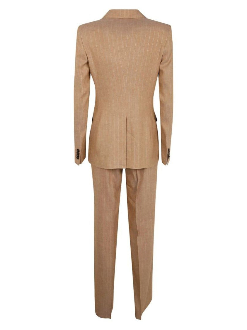Tagliatore Brown Striped Double Breasted Linen-Viscose Suit
