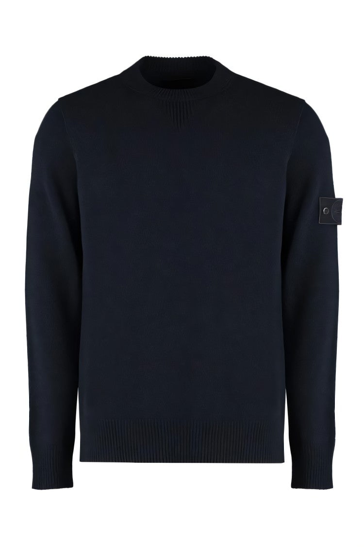Stone Island Wool Crew Neck Sweater With Iconic Logo Patch