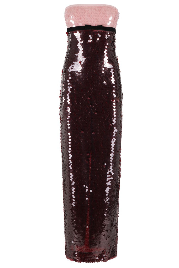 Retrofête Maxi-Length Amethyst Sequin Dress With Velvet Bow Detail