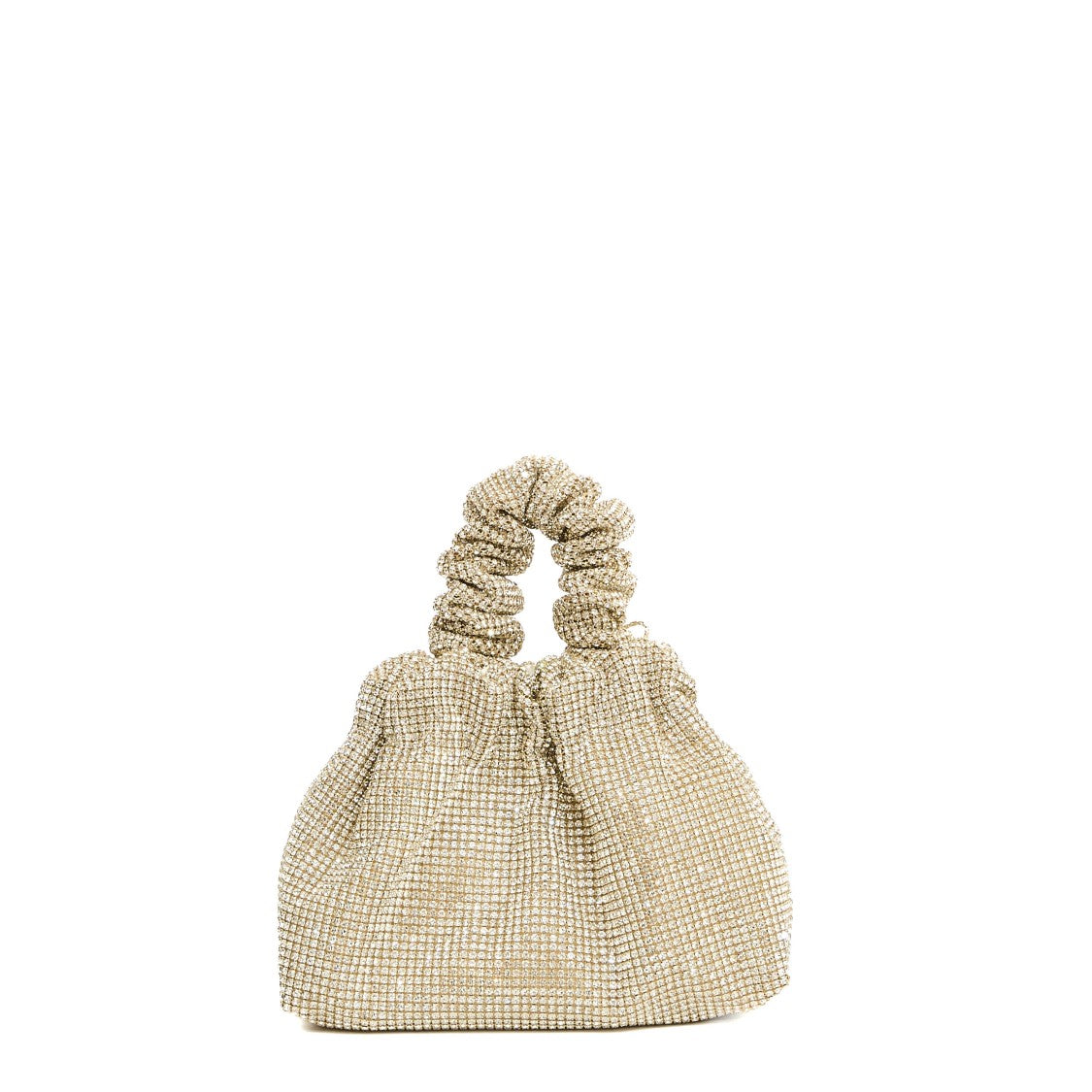 Twentyfourhaitch Gold Strass Bucket Clutch With Gathered Handle