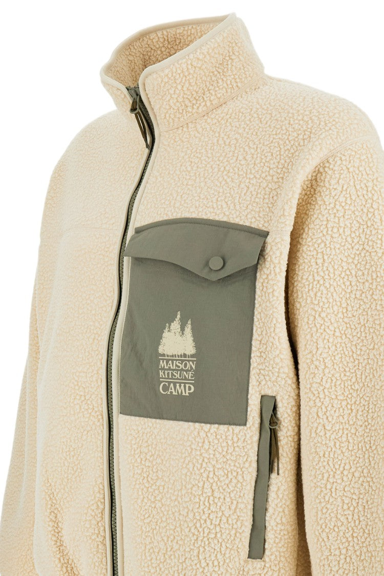 Maison Kitsuné Zip-Up Fleece Jacket With Logo Pocket And High Collar