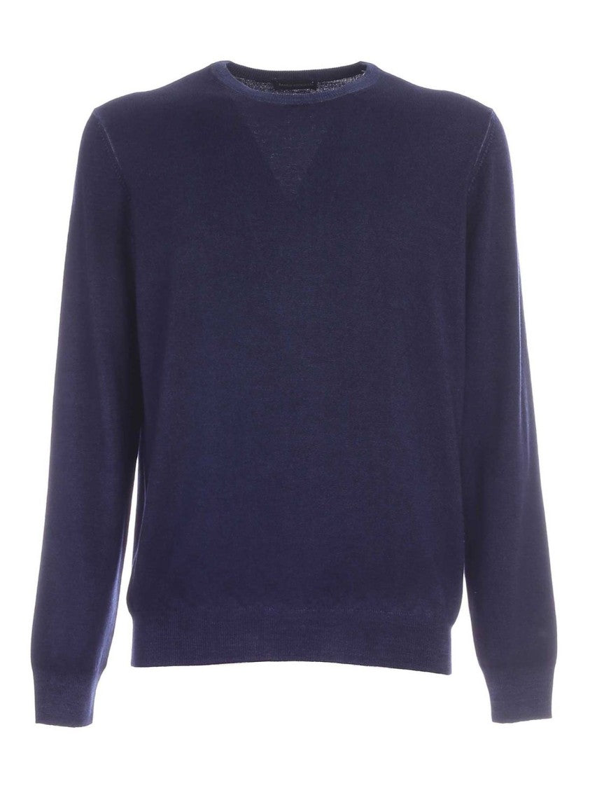 Paolo Fiorillo Capri Long Sleeve Crew Neck Sweater In Deep Blue Virgin Wool