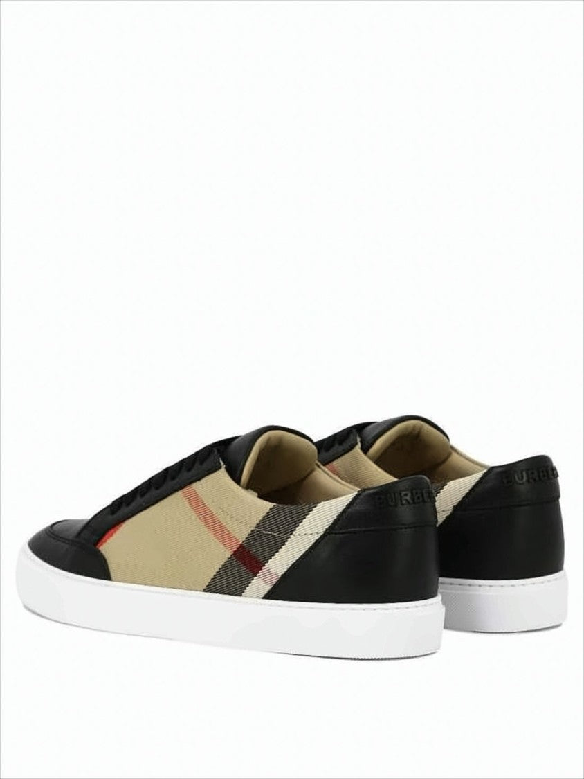 Burberry Check Panel Low-Top Sneakers With Smooth