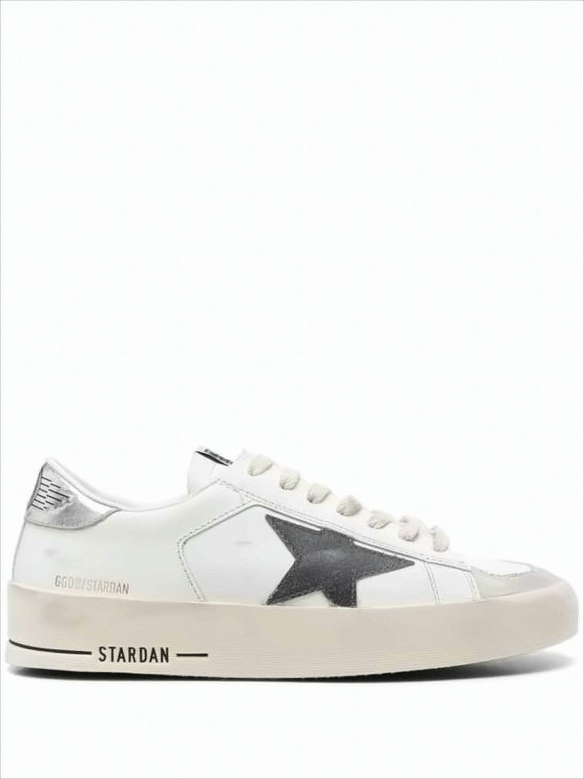 Golden Goose Distressed White Leather Low-Top Sneakers With Prominent Star Detail