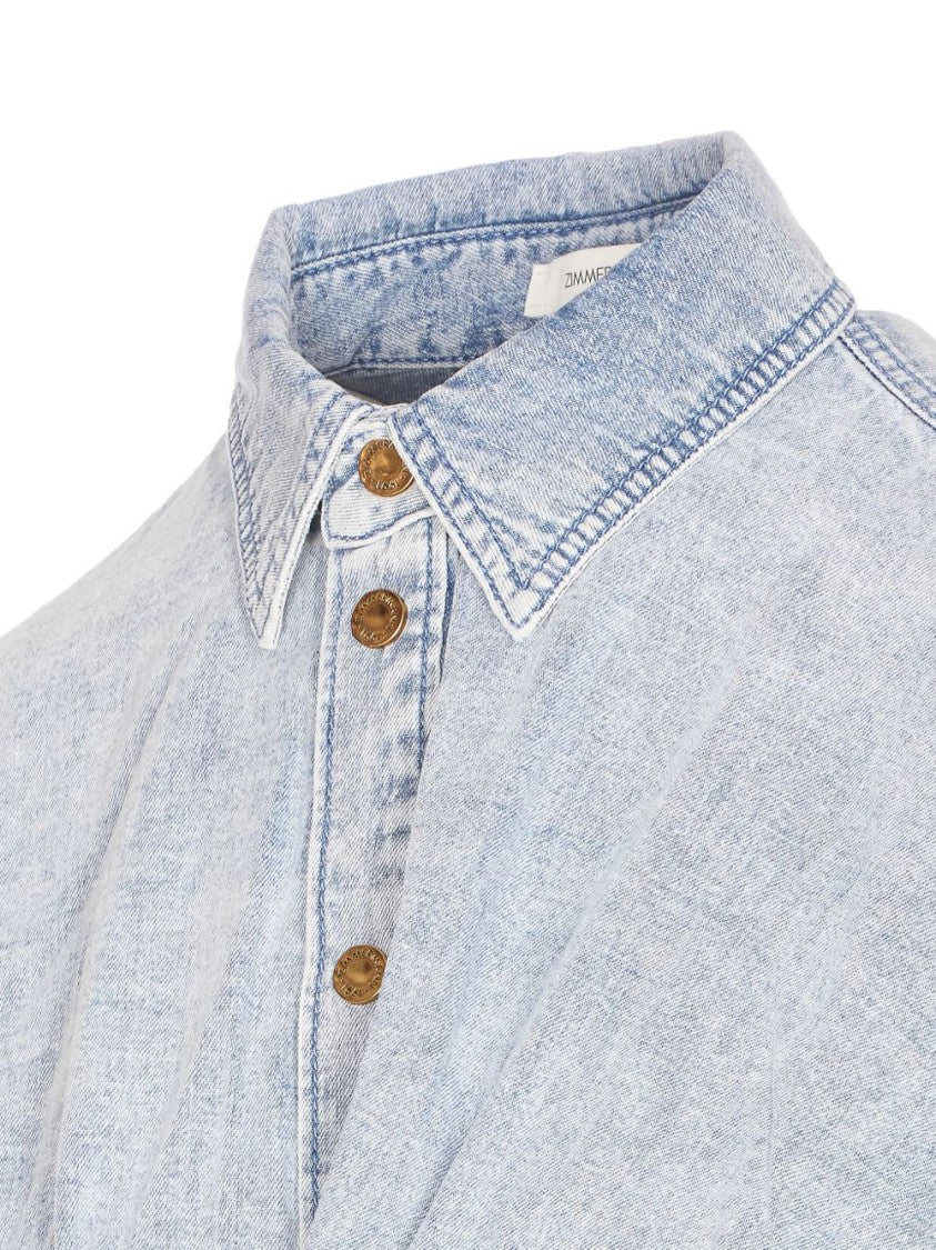 Zimmermann Cropped Clear Blue Top With Balloon Sleeves