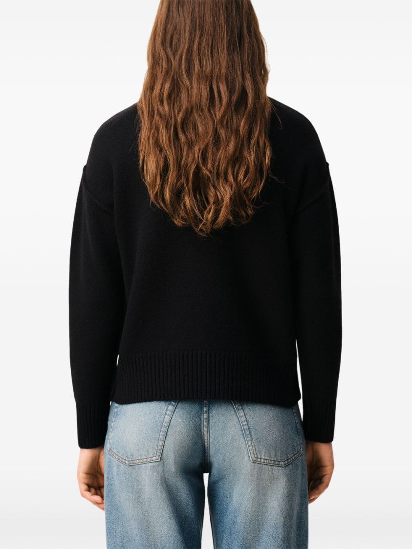 Ami Paris High Ribbed Turtleneck Sweater With Distinctive Heart Emblem