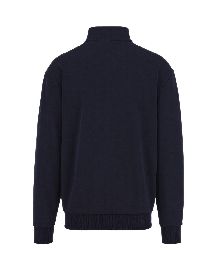 Lacoste Navy Blue Half-Zip Embroidered Logo Cotton-Blend Sweatshirt