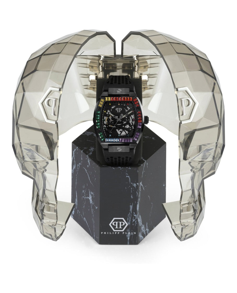 Philipp Plein Bold Black Skeleton Automatic Watch With Preciosa Crystals