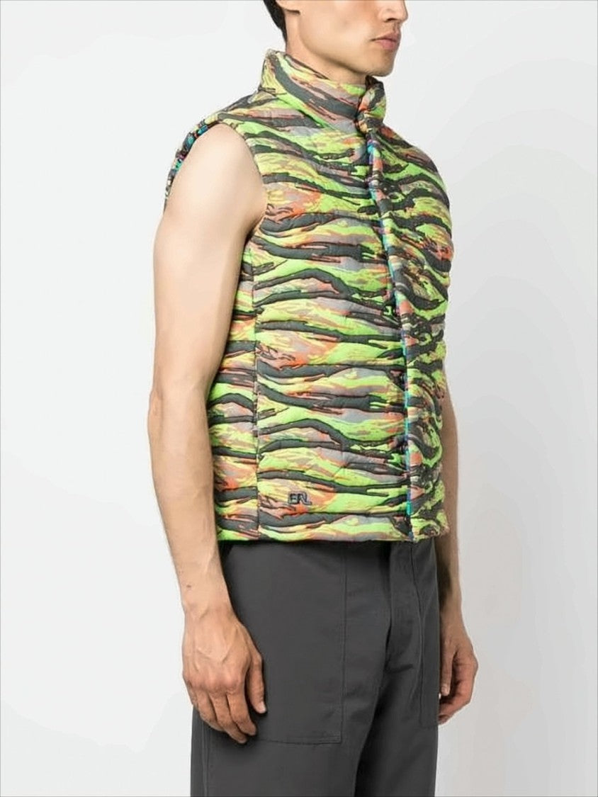 Erl Abstract Camouflage Sleeveless Puffer Vest With High Collar
