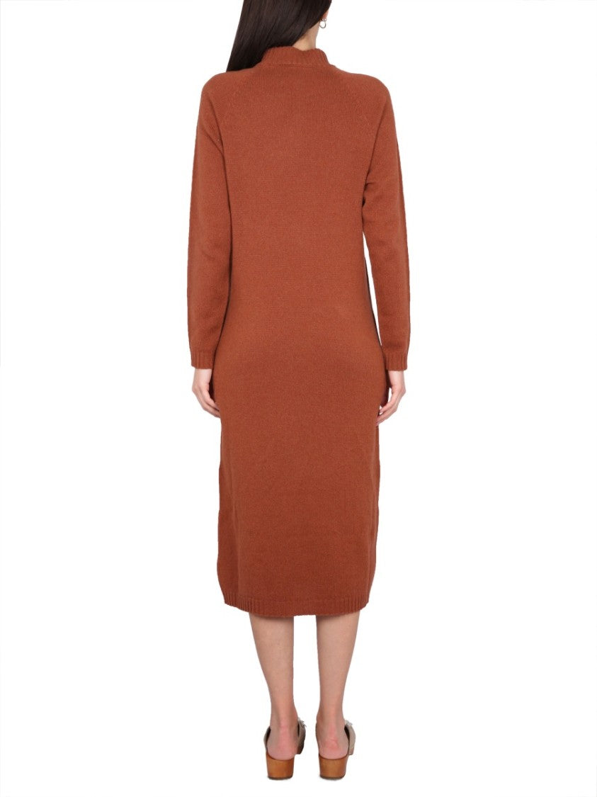 Alysi Brown Knit Dress With High Neck