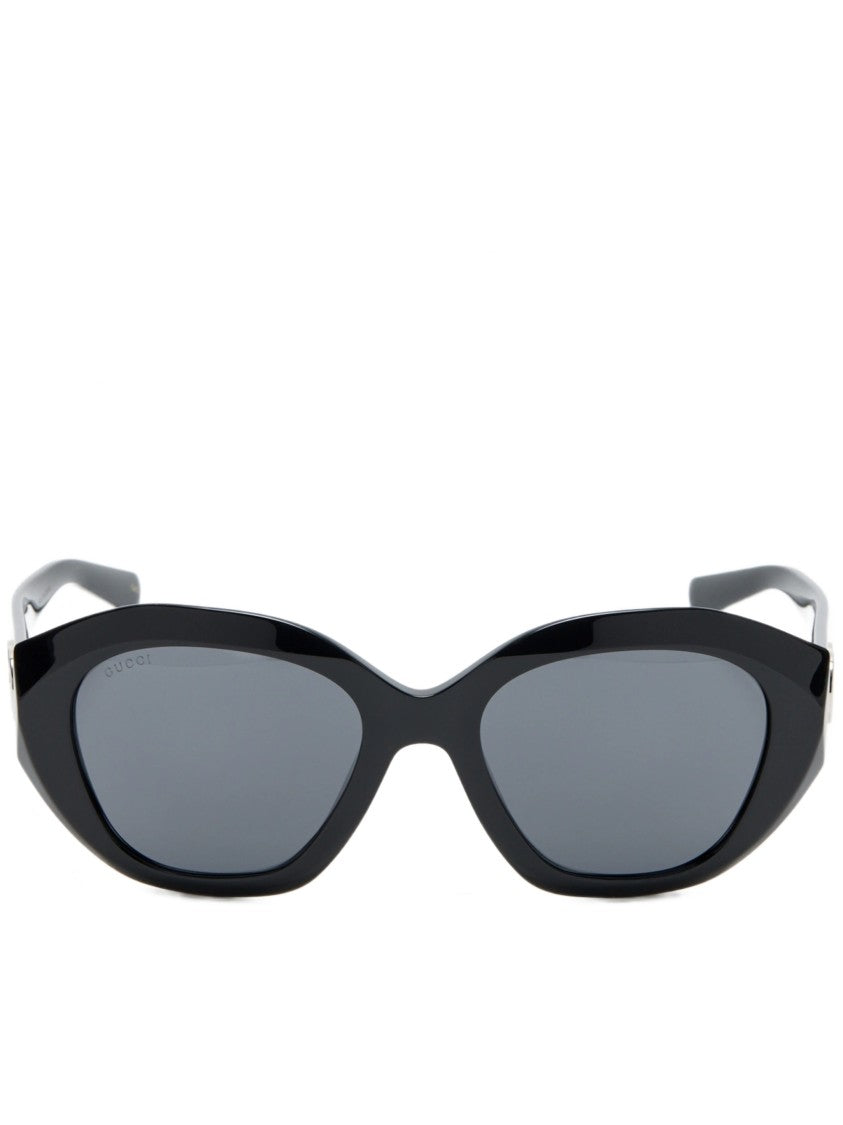 Gucci Cat-Eye Sunglasses With Glossy Black Frame And Silver Logo