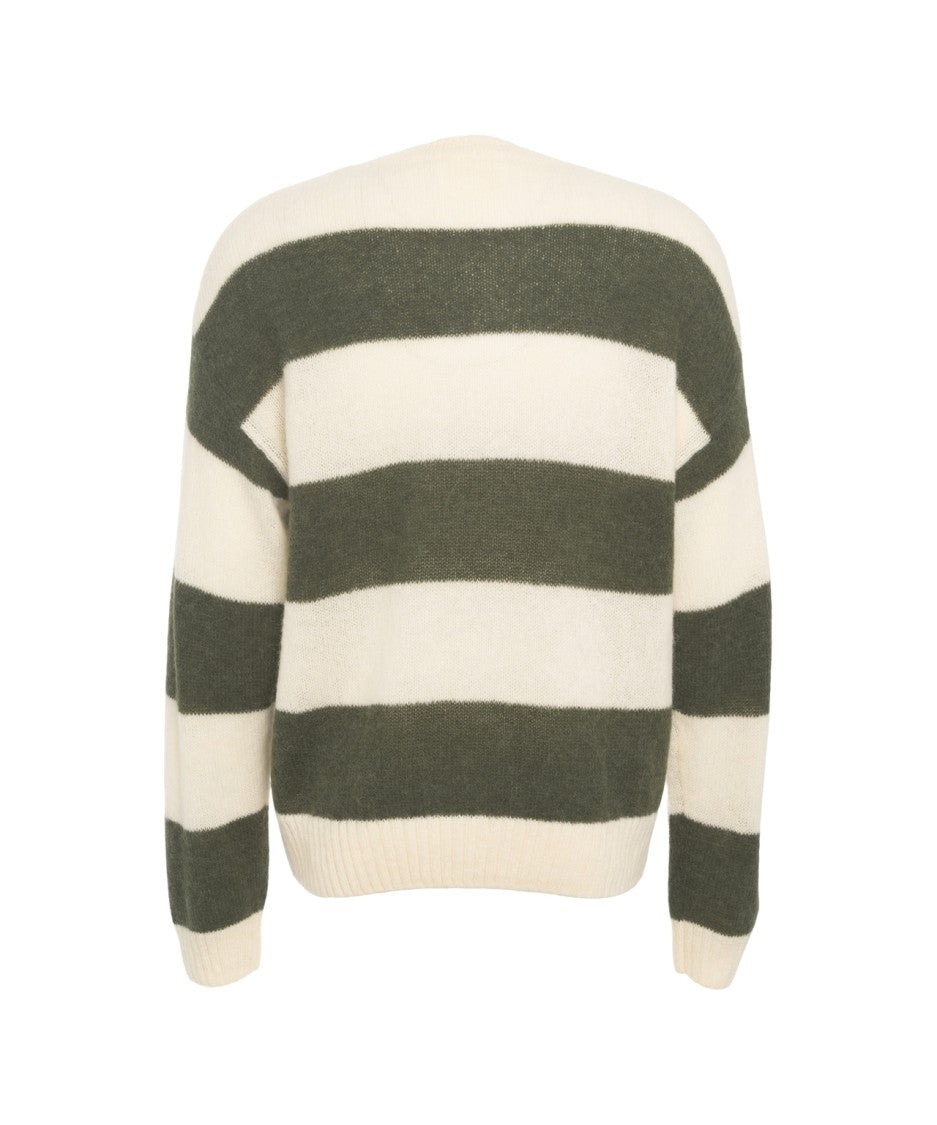 Closed Striped Knit Sweater With Round Neck And Ribbed Details