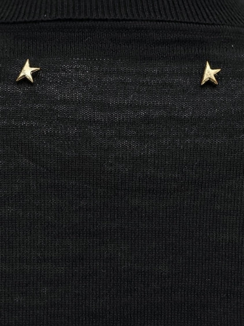 Golden Goose Fitted Black Turtleneck Sweater With Metallic Star Accents