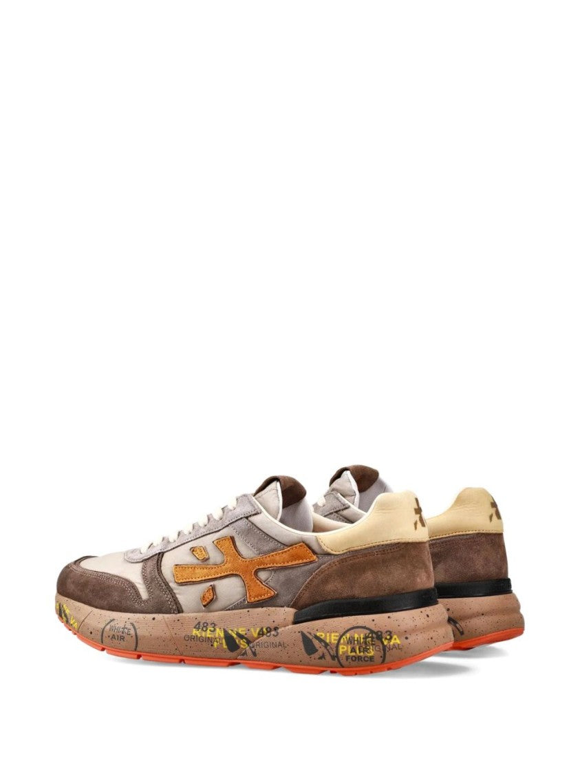 Premiata Beige And Brown Suede Sneakers With Mustard Yellow Logo