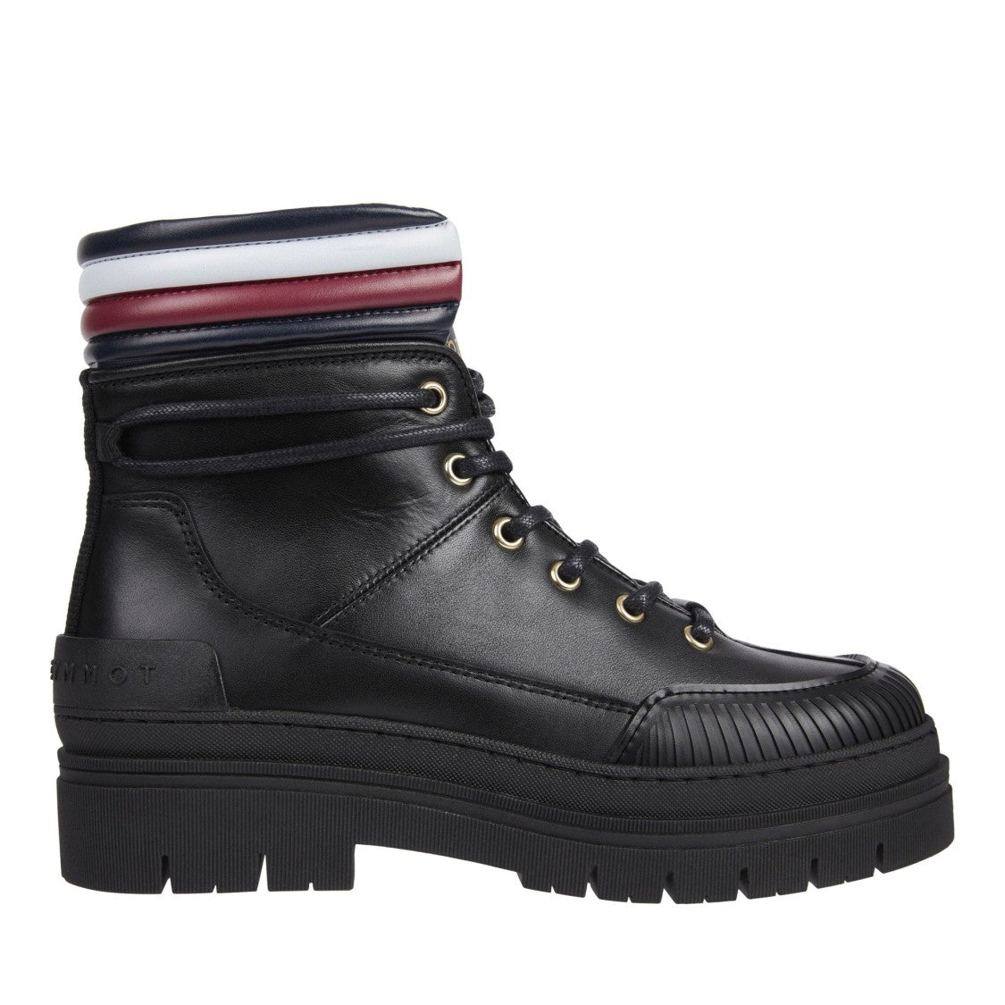 Tommy Hilfiger Black Sporty Padded Collar Leather Boots